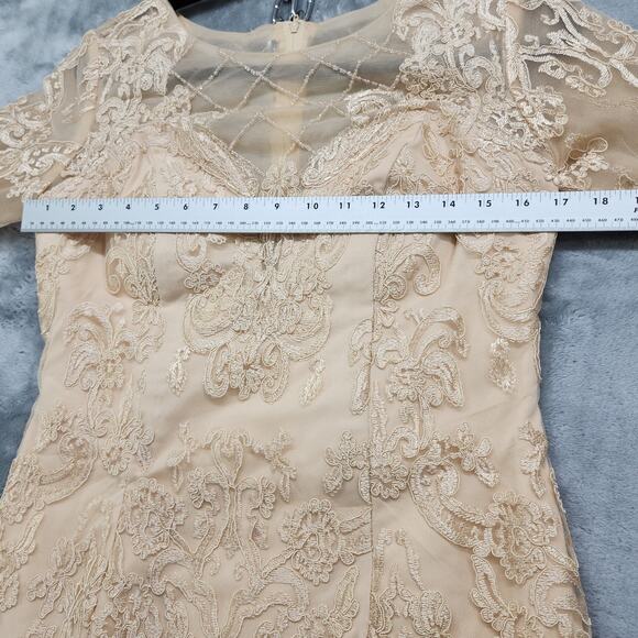 Formal Dress Jacket Set Size 10 Champagne Gold Beaded Lace Chiffon Sheath Party - Picture 11 of 14